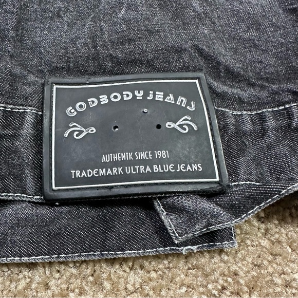 Vintage Godbody Black Denim Jacket Men’s Size XL Button Up Streetwear Hip Hop - Picture 12 of 13